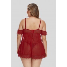 Plus Size Off The Shoulder Red Babydoll