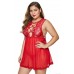 Red Hollow-out Bust Lace Upper Open Back Plus Size Babydoll