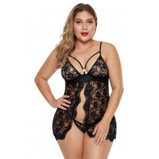 Floral Wonderland Fly-away Plus Size Babydoll with Thong