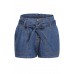 Blue Paper Bag Waist Buttoned Denim Shorts