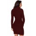 Asymmetric Buttoned Collar Burgundy Bodycon Sweater Dress