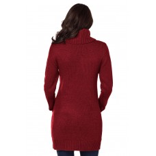 Red Cowl Neck Cable Knit Sweater Dress