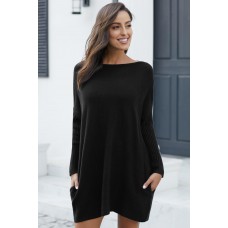Black Oversized Batwing Sleeve Sweater Dress