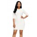 White Cable Knit Fitted 3/4 Sleeve Sweater Dress
