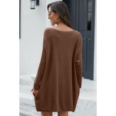 Khaki Oversized Batwing Sleeve Sweater Dress
