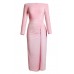 Pink Metallic Glitter Off Shoulder Formal Dress