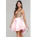 Heart Broken Pink Gold Sequin Multi Layer Skater Dress
