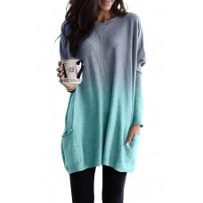 Ombre Blue Color Block Pocketed Side Long Top