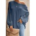 Blue Loose Casual Puffy Sleeve Top