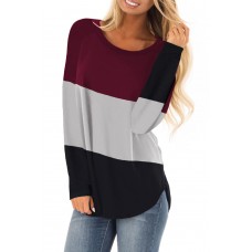 Red Long Sleeve Colorblock Top