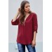 Red Casual V Neck Zip up Half Sleeve Blouse
