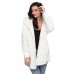 Off White Soft Fleece Hooded Open Front Coat