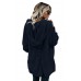 Blue Soft Fleece Hooded Open Front Coat