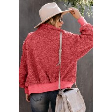 Red Cool For The Winter Pocketed Teddy Jacket