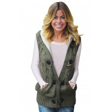 Green Cable Knit Hooded Sweater Vest