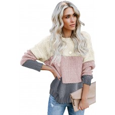 Dark Grey Color Block Netted Texture Pullover Sweater