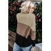 Khaki Color Block Netted Texture Pullover Sweater