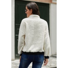White Fleece Pullover Sweatshirt