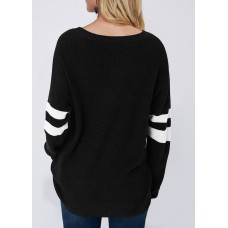 Button Detail Contrast Panel Pullover Sweater