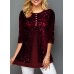 Sequin Panel Button Detail Wine Red T Shirt