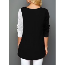 Contrast Panel Decorated Button Faux Two Piece T Shirt