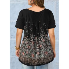 Plus Size Floral Print Roll Tab Sleeve Blouse