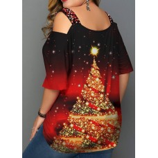Plus Size Christmas Tree Print T Shirt