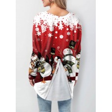 Christmas Print Asymmetric Hem Long Sleeve Sweatshirt