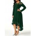Lace Panel Long Sleeve Green High Low Dress