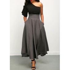 One Shoulder Top and High Waist Belted Skirt