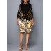 Lace Panel Round Neck Printed Dress