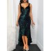 Sequin Detail Cowl Back High Low Dress