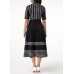 Half Sleeve Dotted Line Printed Black Dress