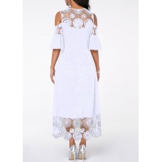Cold Shoulder White Flare Cuff Lace Panel Dress