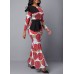 Mandala Print Ruffle Hem Side Slit Maxi Dress