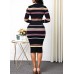 Striped Round Neck Long Sleeve Sweater Dress