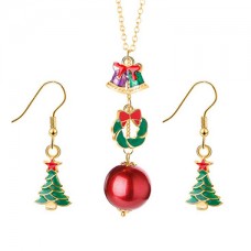 Gold Metal Christmas Tree Pendant Necklace Set
