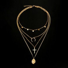 Crescent Moon and Cross Pendant Necklace
