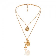Coin Pendant Gold Metal Layered Necklace