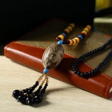 Black Tassel Pendant Bodhi Fruit Decorated Sweater Necklace