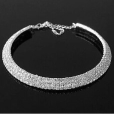 Rhinestone Decorated Silver Metal Choker Necklace