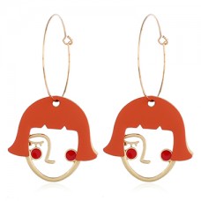 Orange Red Abstract Face Earrings for Lady