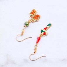 Glove and Candy Cane Pendant Gold Metal Earrings