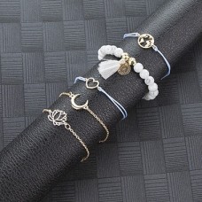 Beads Embellished Gold Metal Bracelet Set