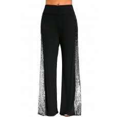 Side Shiny Sequins Splicing Flared Wide Leg Pants