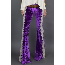 Purple Crochet Lace Velvet Flare Pants