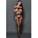 Off-the-shoulder Open Cup Netted Suspender Cut Bodystocking