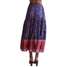 Blue Elastic Waist Floral Maxi Skirt