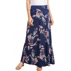 Navy Vibrant Floral Print Long Maxi Skirt