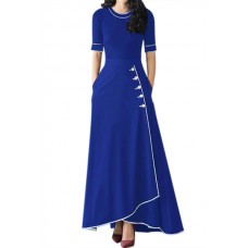 Royal Blue Piped Button Embellished High Waist Maxi Skirt